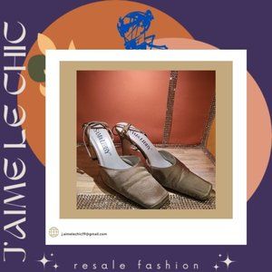 Sam & Libby Gold Squared-Toed Strapped Buckles Kitten Heels